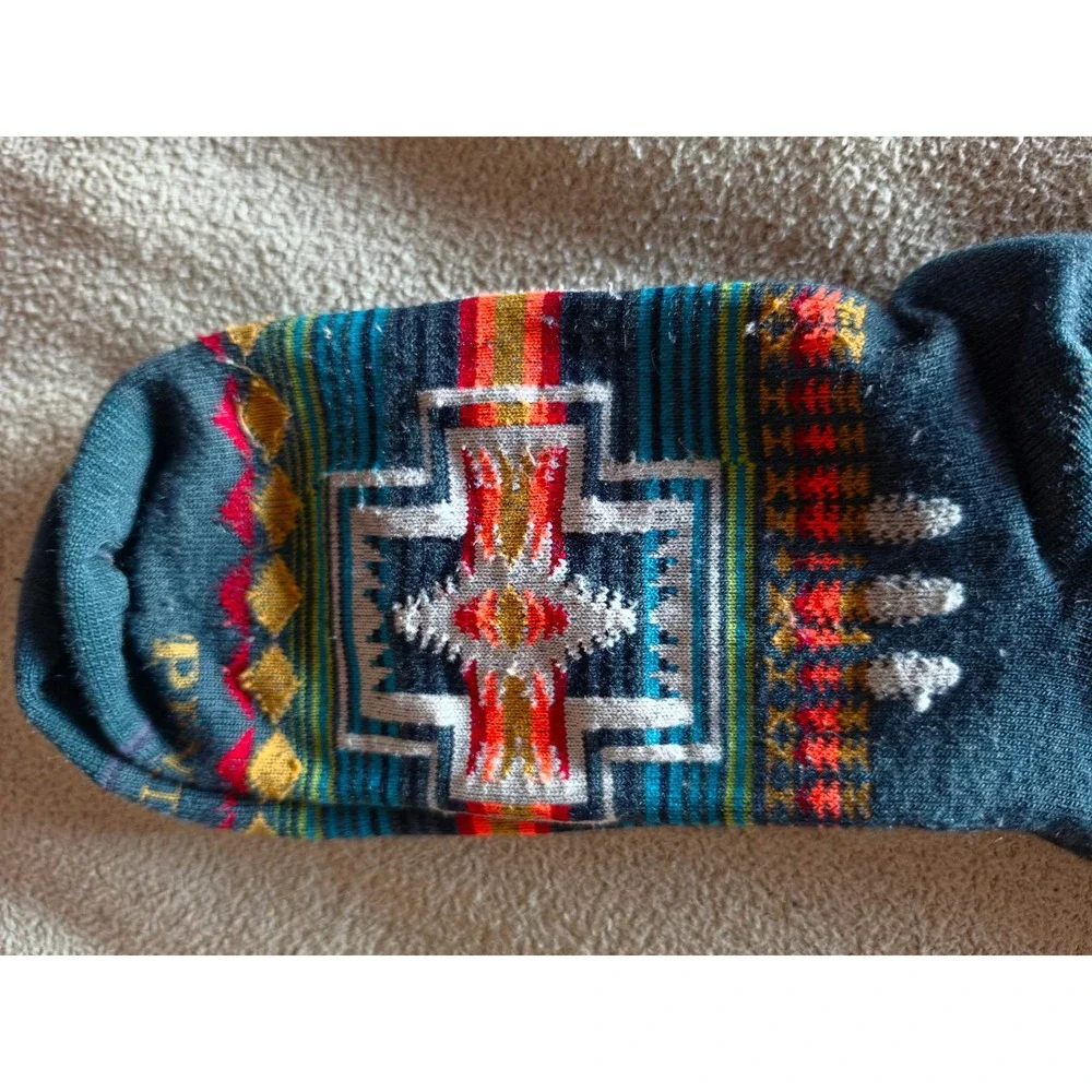 Pendleton Southwestern Geometric Wool Blend Crew Socks Teal Blue Orange Harding
